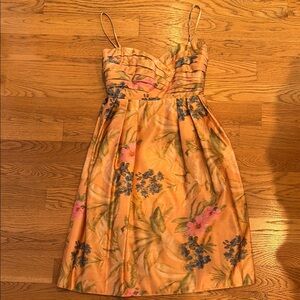 Gold Floral Satin Cocktail Dress